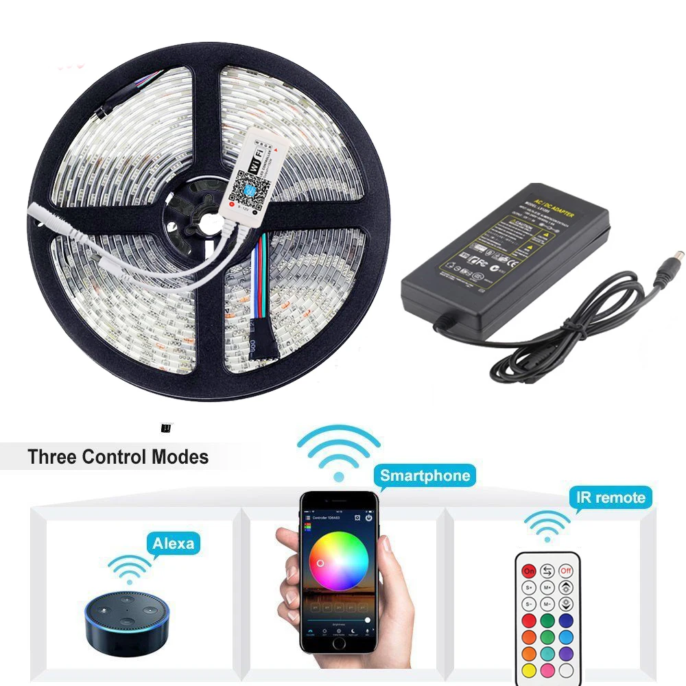 5 м 600 Светодиодная лента светильник 5050 RGB RGBW RGBWW wifi Диодная лента Alexa Google Home wifi RF пульт дистанционного управления 12 В адаптер полный комплект