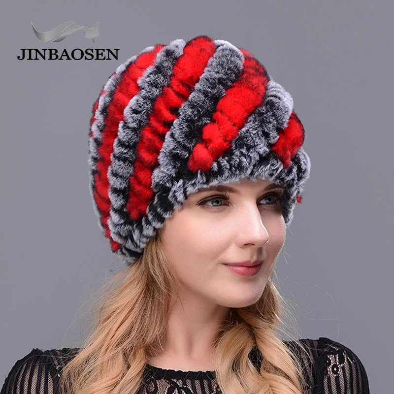 COLOR1 JINBAOSEN Женская модная меховая шапка из кроличьего меха, двойная теплая вязаная шапка из натурального меха, шапка из меха норки, зимняя туристическая Лыжная шапка - Цвет: COLOR1