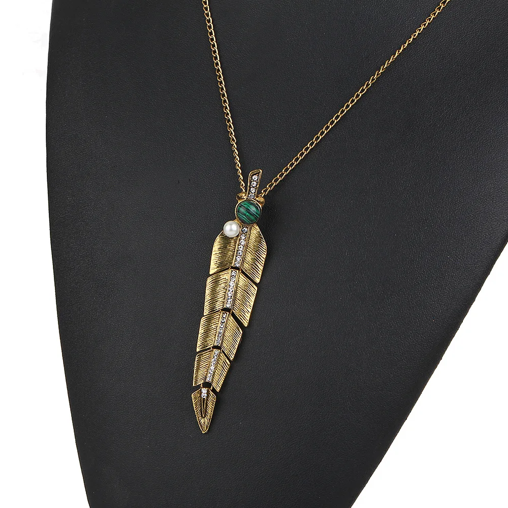 

Ожерелье древние способы Медь Кристалл перо кисточки листья ожерелье жемчужный свитер цепь для женщин 10 шт
