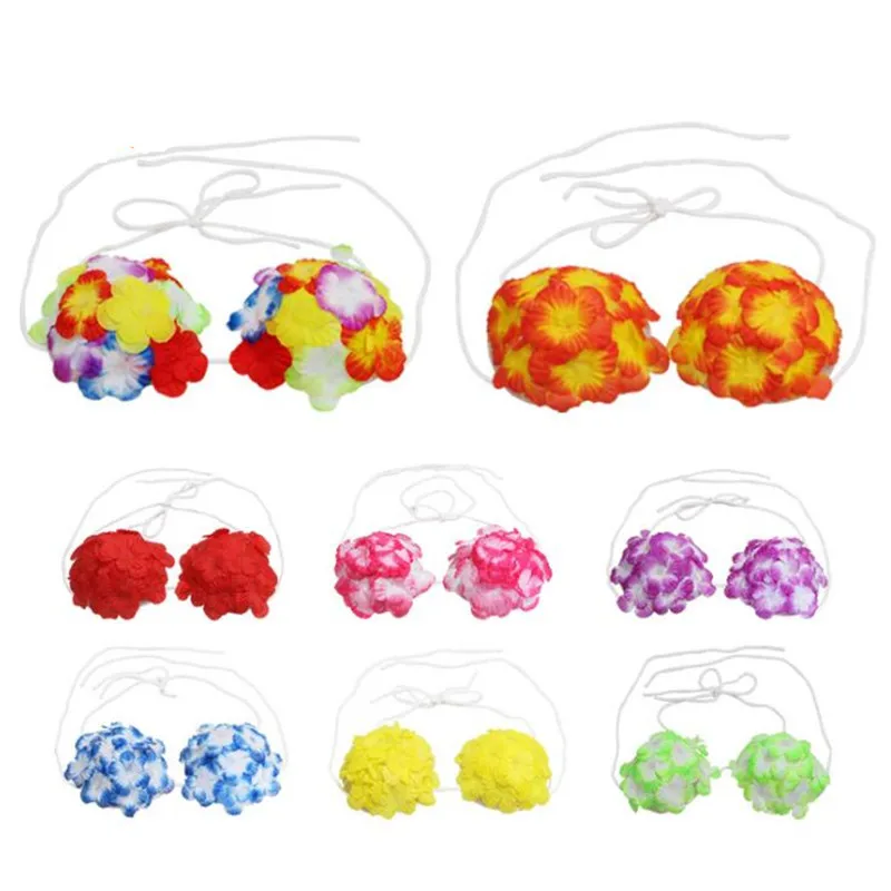 Colorful Flower Hawaii Bra Children Hula Dance Fancy Dress Costume Beach Tropical Party Decoration Christmas Halloween|Праздничные