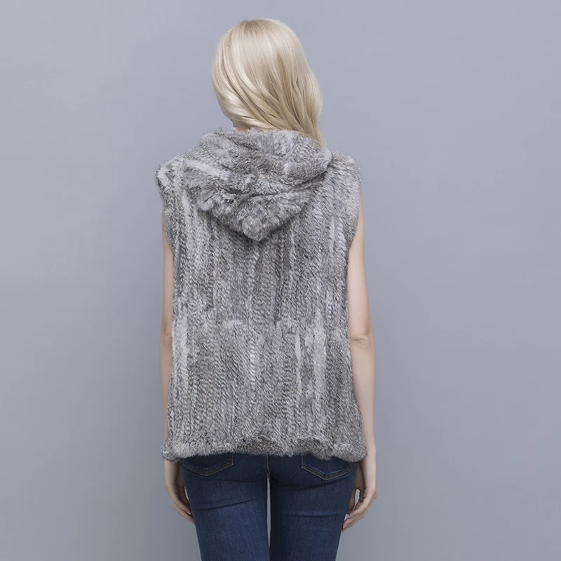 Real Rabbit Fur Vests for Women Fur Sleeveless knitting Raccoon Vest Fashionable Leisure Rabbit Skin Vest Pure natural fur vests