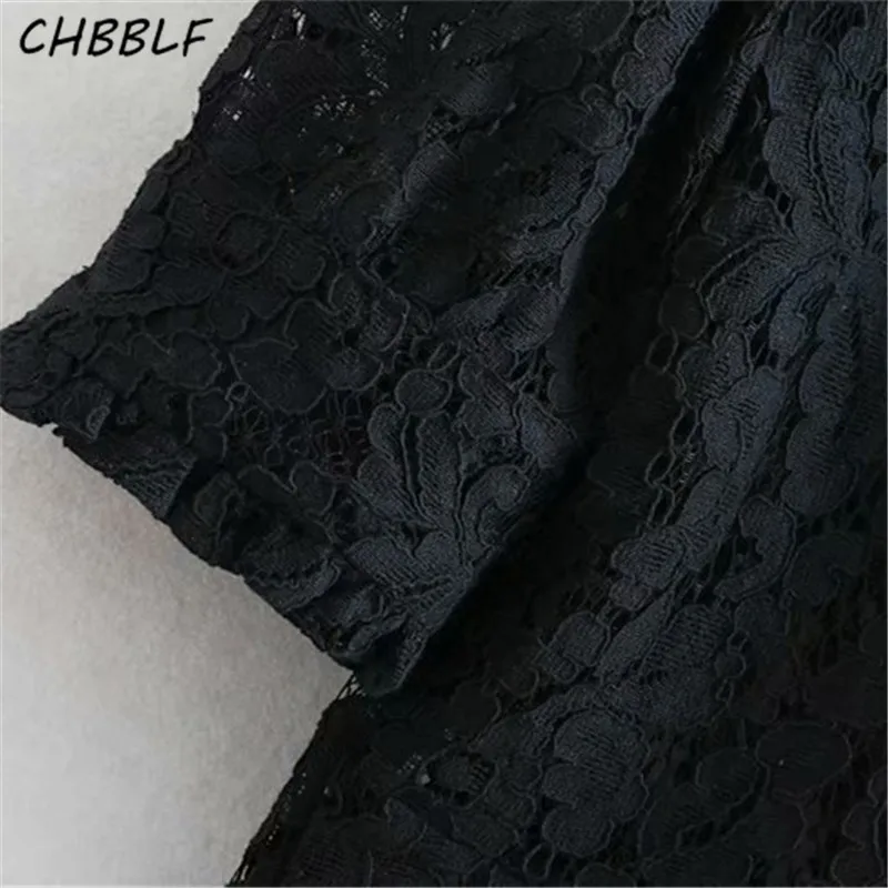 CHBBLF Женская Сексуальная кружевная полая мини-платье с гофрированным воротником