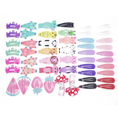 50Pcs no1 Set 30-68 шт./компл. милые дети Головные уборы комплект с принтом для девочек живопись Заколки для волос металл Принцесса Шпилька мультфильм Животные женские аксессуары для волос - Цвет: 50Pcs no1 Set