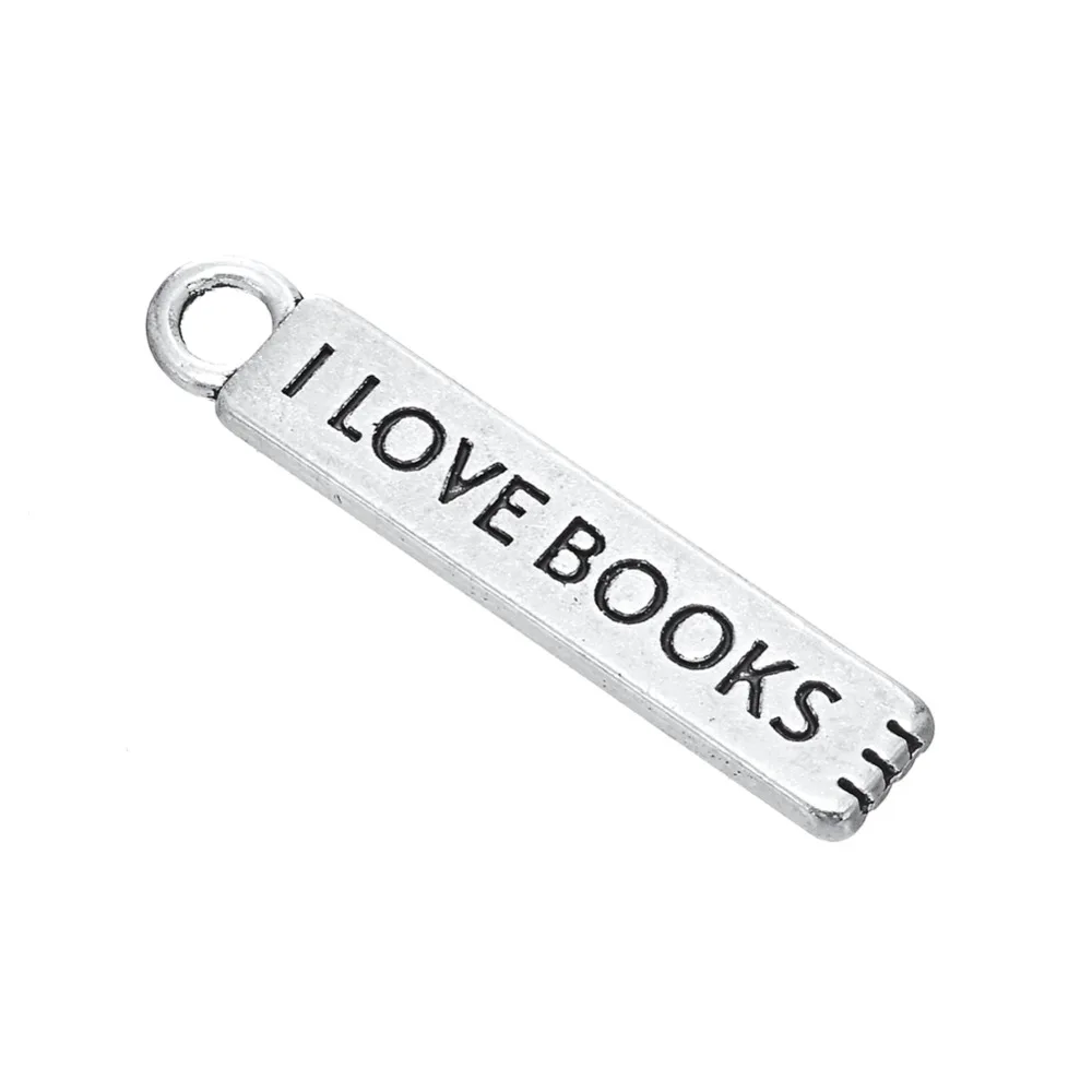 EUEAVAN 20pcs Metal Bookmark Shape Word Charm I LOVE BOOKS Engraved Alloy Pendant Antique Silver Color For Jewelry Making | Украшения и