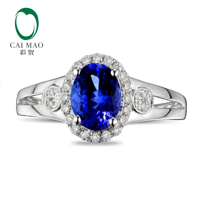 Caimao 1.38ct Натуральный Синий танзанит драгоценный камень круглой огранки бриллиантовое кольцо 14k золото великолепное