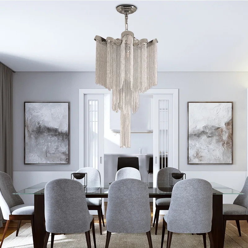 Italian Postmodern Aluminum Chain Ceiling Light Chain lamp living room lights creative personality tasseled villa lampara techo