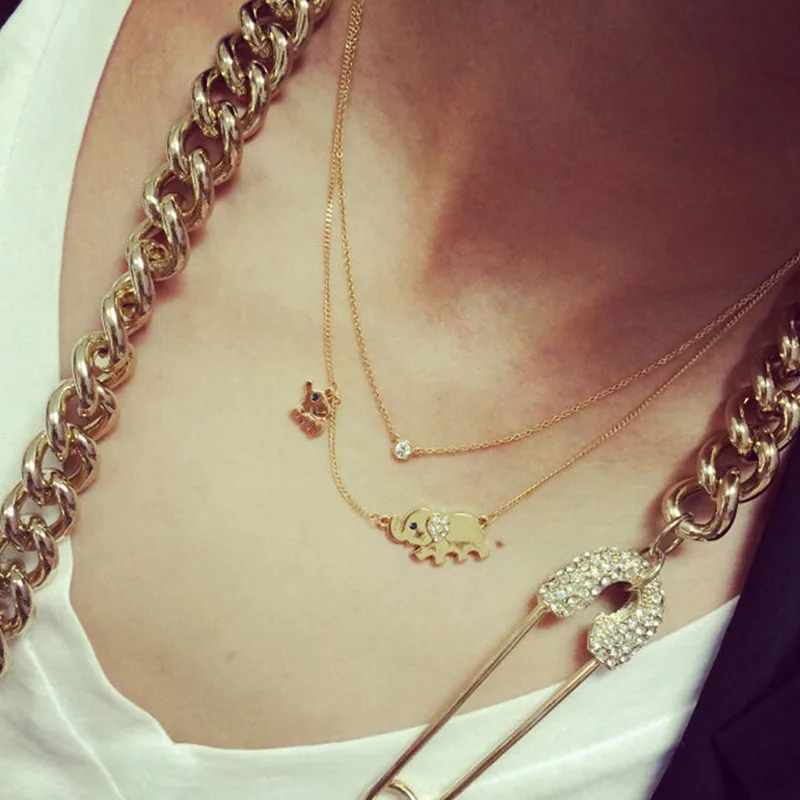 X124 милый слон семья кулон ожерелье для женщин животное золотого цвета цепи