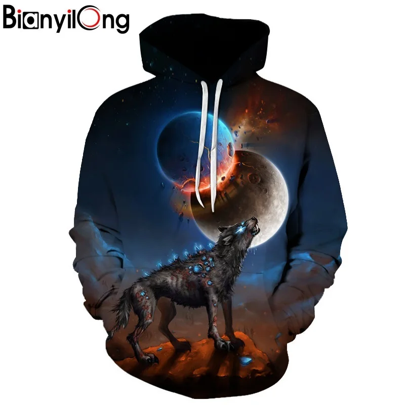 

2020 New Hoodie Men's 3D Wolf Planet Hit Color Pinting Autumn Sportswear Men's Clothing Casual Sweatshirt