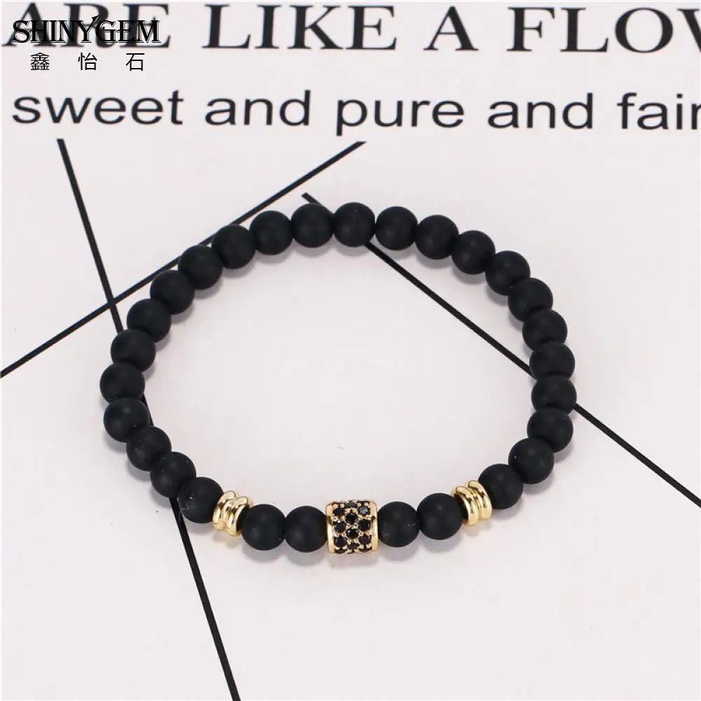 ShinyGem Handmade Agates Yoga Bracelets DIY Elastic Natural Stone Black Matte Onyx Bead For Women Men | Украшения и аксессуары