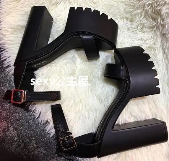 

BONJEAN Newest Summer Platform Thick Heels Sandal for Woman Punk Style Super High Ankle Strap Gladiator Shoes Night Club Heels