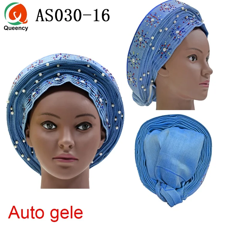 skyblue Queency африканские готовые дамы Aso oke материал авто-геле Headtie многоцветные доступны DHL AS030 - Цвет: skyblue