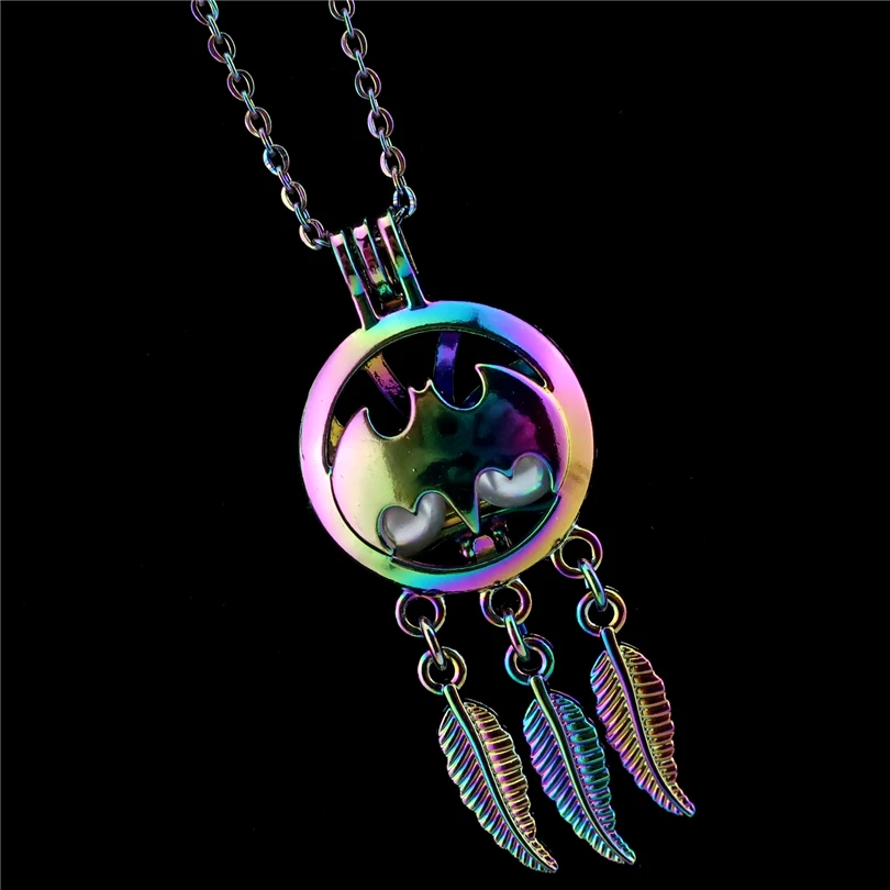 C799 Rainbow Color Dream Catcher Beaty Bat Wing Leaf Cage Pendant Aroma Essential Oil Diffuser Locket Necklace | Украшения и