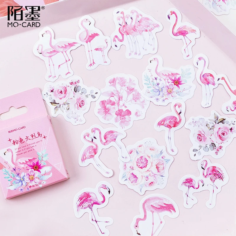 46 Pcs/Lot Cute animal Pink Flamingo decoration paper sticker DIY album diary scrapbooking label kawaii | Канцтовары для офиса и