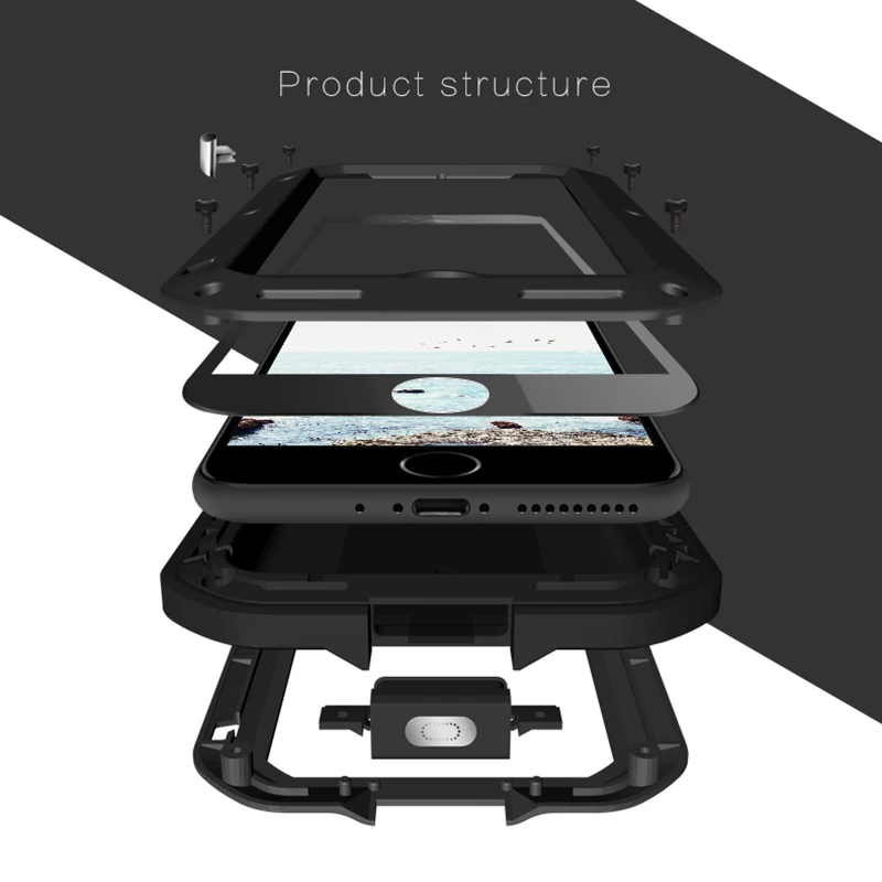 LOVE MEI Aluminum Metal Doom Armor For Apple iPhone 7 8 Waterproof Shockproof Heavy Duty Cover Cases for Plus |