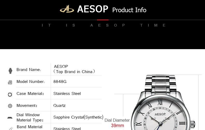 Aesop часы мужские роскошные Moon Phase кварцевые наручные часы из нержавеющей стали мужские часы водонепроницаемые Relogio Masculino