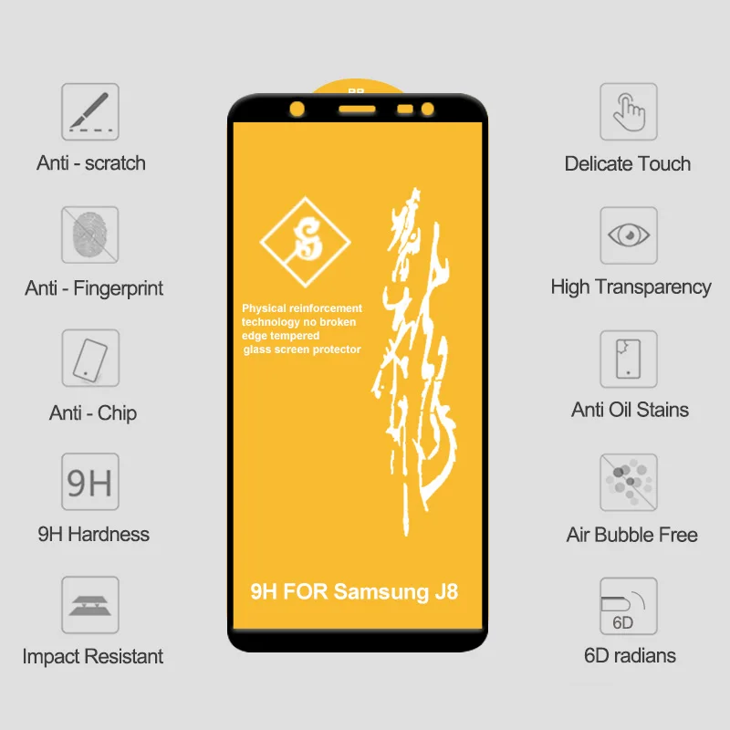 6D полное покрытие из закаленного стекла для samsung Galaxy A7 A9 A6 A8 Plus стекло для samsung A8 J6 Plus J4 J8 защита экрана