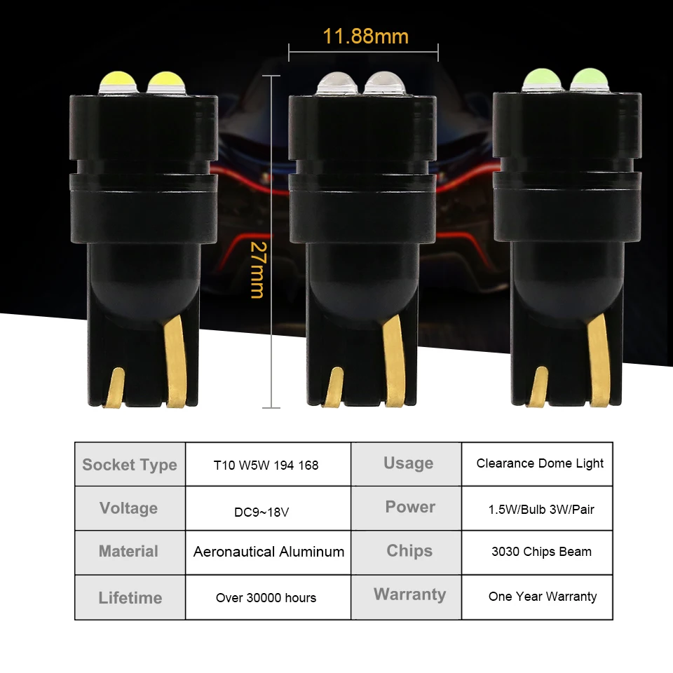ANMINGPU 2 шт сигнальная лампа W5W светодиодный 3030 SMD T10 168 194 габаритные огни для чтения