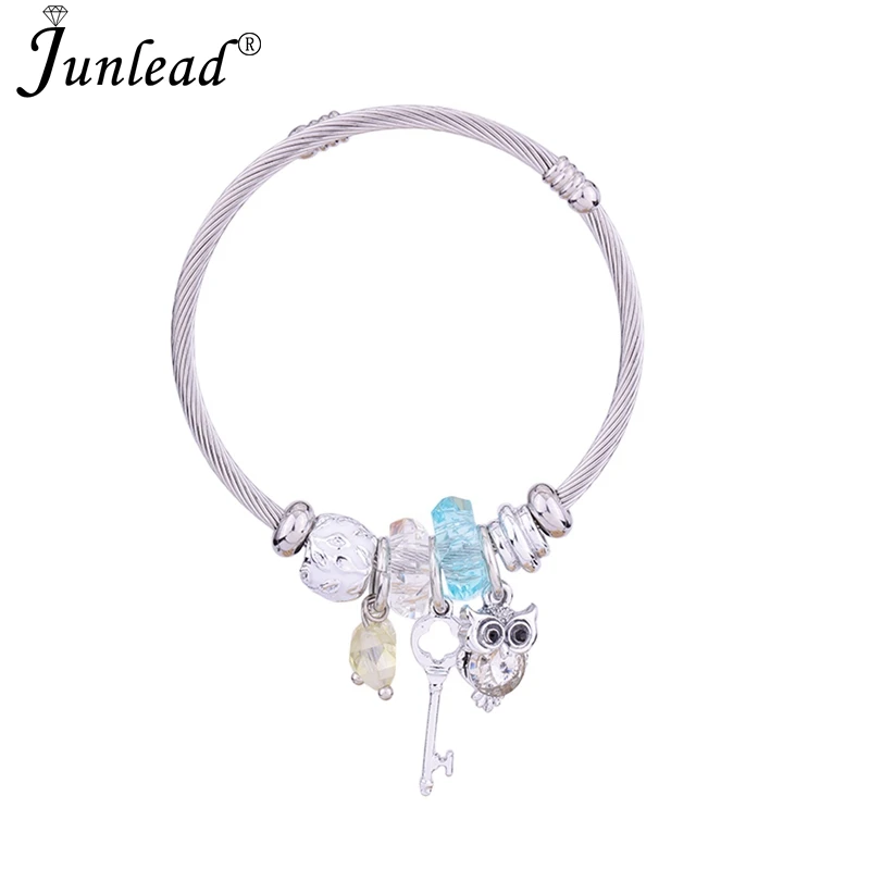 Junlead модные серебряные подвески браслет с черным кристаллом совы круглая