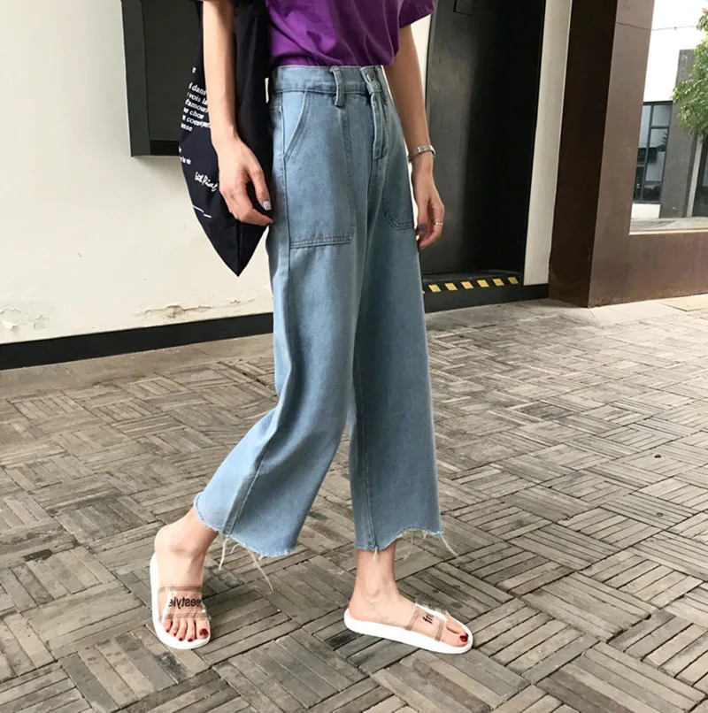 Женские хлопковые брюки в Корейском стиле Осенние винтажные прямые бежевые до