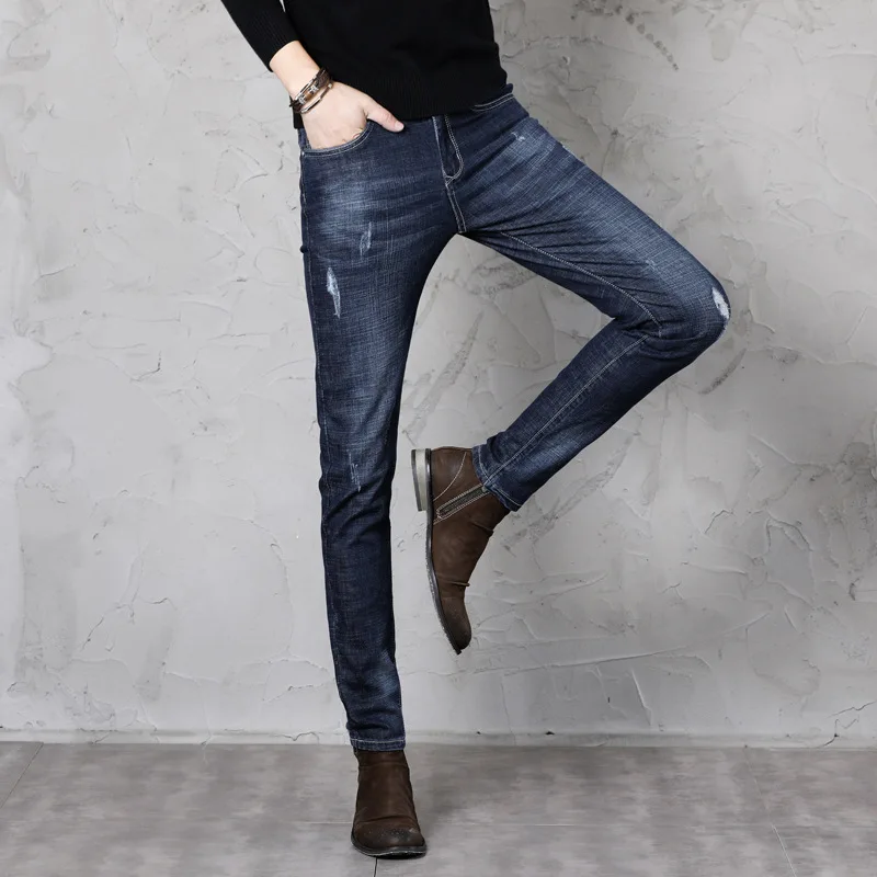 2019 New Design Men's Skinny Jeans Fashion Men Washed Feet Slim Fit Denim Pants Casual Classic Stretch Mid Boyfriend Male | Мужская