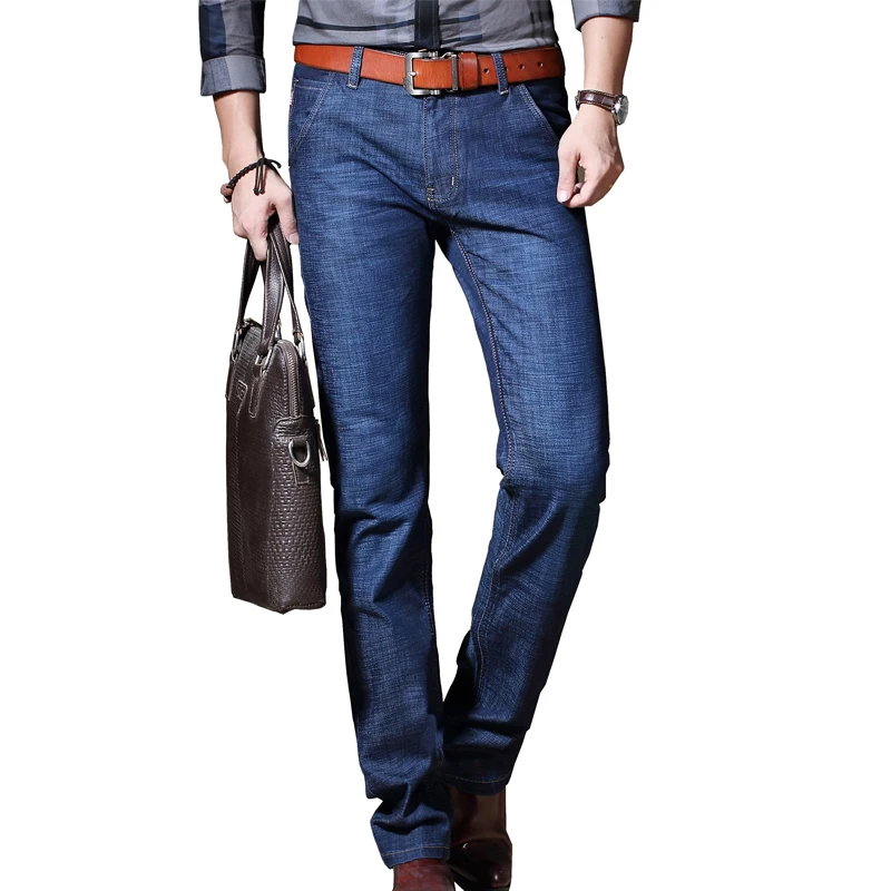 Осень 2017 г. Новинка зимы Бизнес Для мужчин джинсы Slim Straight Denim полной длины краткое