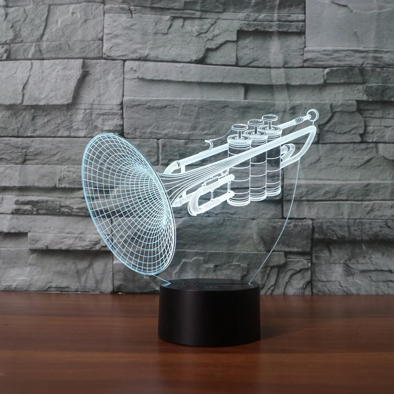 3D труба визуальный Ночной свет LED Музыкальные инструменты Форма Настольная лампа