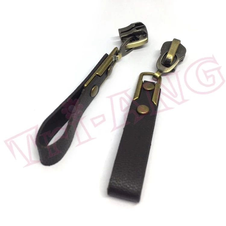 

20pcs/lot, Antique Bronze Color 5# Zipper Slider with Brown Leather Pull