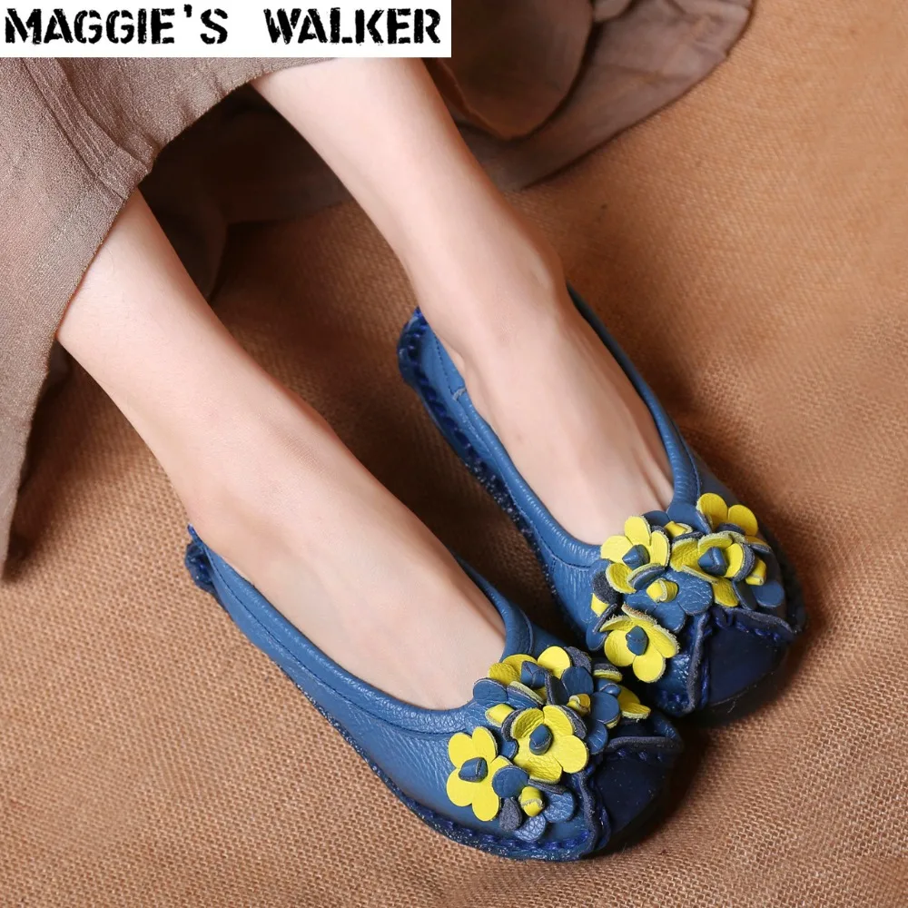 Maggie's Walker Women's Spring Genuine Leather Fashion Shoes Casual Flats with Flowers More Colors Plus Size 35~41 | Обувь