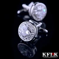 kflk 2020 luxury shirt cufflinks for unisex gift brand cuff buttons white crystal cuff links high quality abotoaduras jewelry