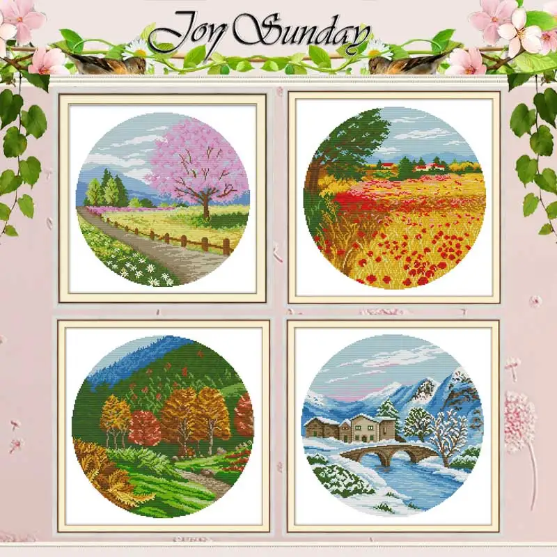 

Four seasons painting counted 11CT 14CT Cross Stitch Set Wholesale DIY Cross-stitch Kit Embroidery Needlework Home Decor