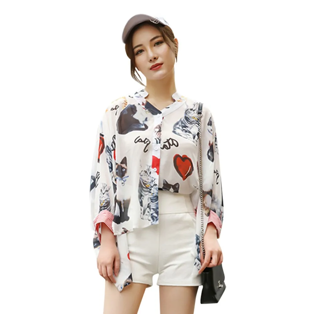 Lychee Girls Sweet Cat Blouse Shirt Women Long Sleeve Lovely Blouses Shirts Spring Autumn Casual |
