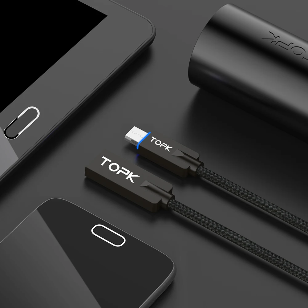 TOPK светодиодный кабель Micro USB из цинкового сплава с нейлоновой оплеткой 2 0 для
