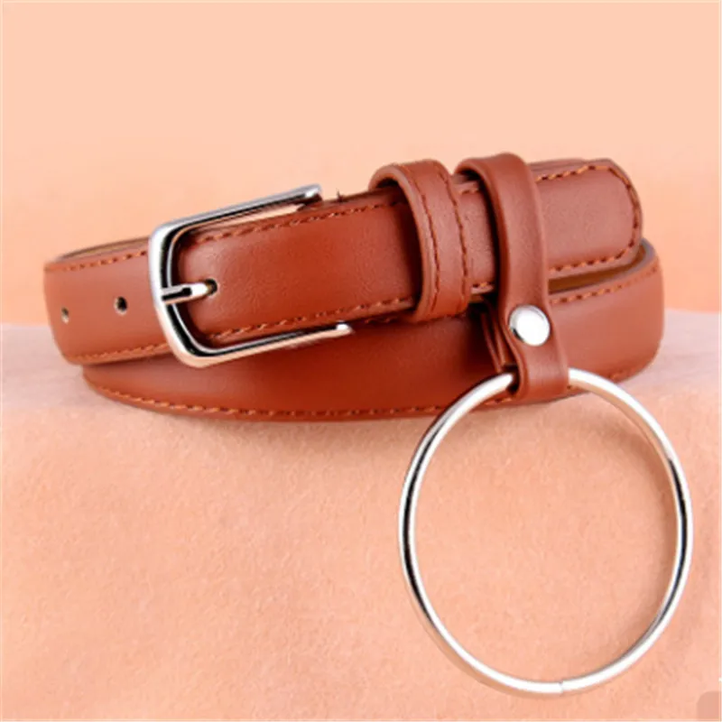 

Women's Big Round Decorated Belts Female Hot Newest Design Fashion Silver Pin Buckle Solid PU Leather Strap ST6