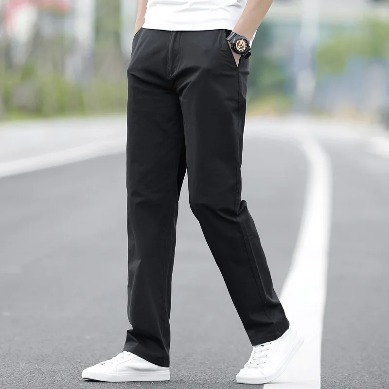 Черный Pantalon Homme брюки летние мужские повседневные Фитнес Брюки Модные хаки серые черные брюки плюс 40 42 44 мужские s тонкие прямые брюки - Цвет: Черный