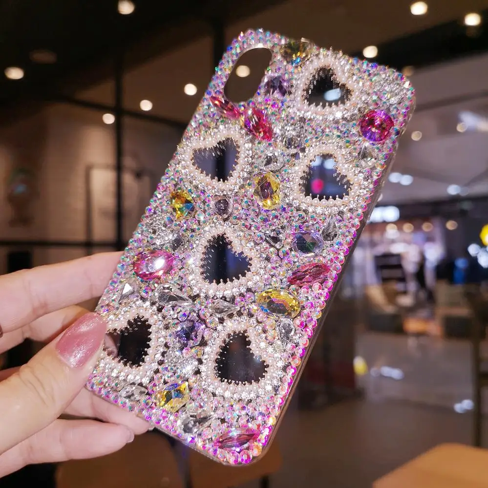 Для iphone XS max XR X роскошный блестящий чехол с кристаллами в виде сердца для iphone 11 pro max 6 7 8 plus, Подарочный чехол для девушек и женщин+ ремешок