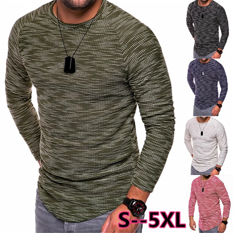 Новый дизайн модные Для мужчин футболка с длинным рукавом одноцветное Цвет Slim Fit