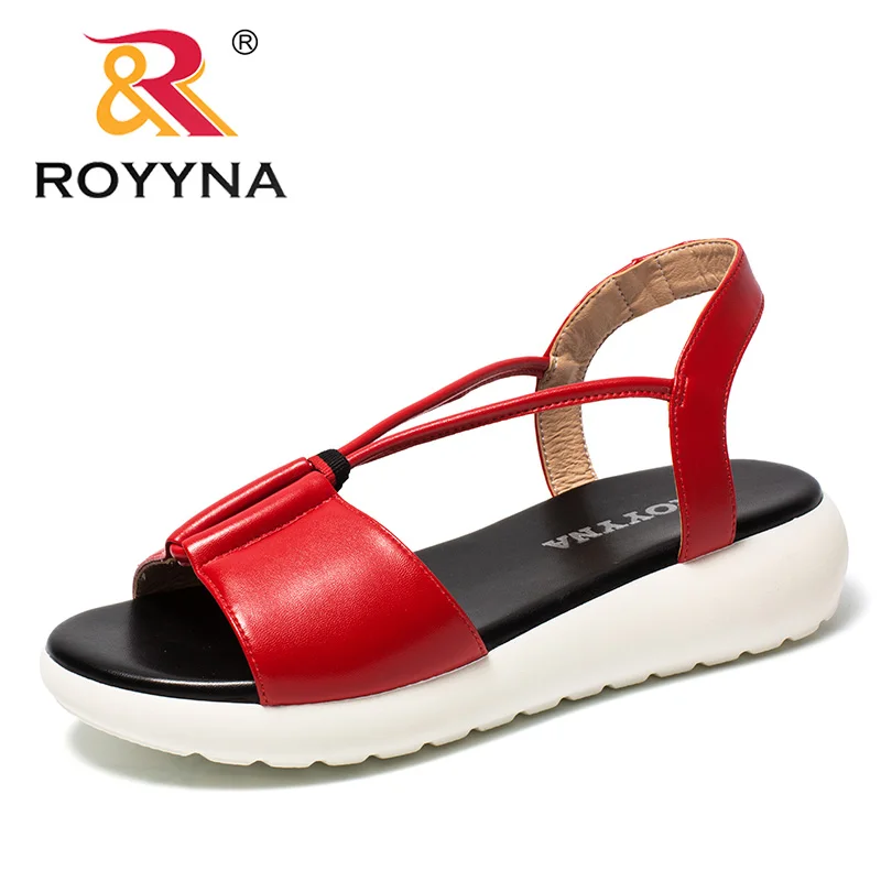 Red ROYYNA/Новое поступление; женские босоножки в сдержанном стиле; Летняя обувь из микрофибры; женские шлепанцы без застежки; Быстрая - Цвет: Red