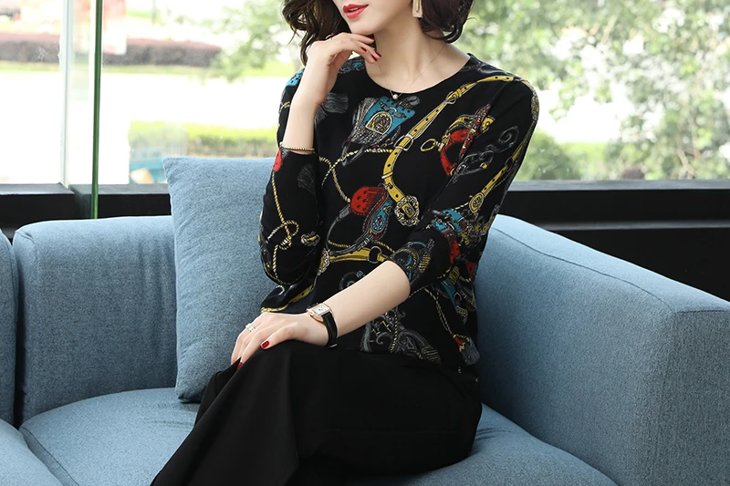 YISU женский свитер с принтом весна осень Повседневный длинный рукав О-образный вырез модный принт Свободный пуловер свитер мягкий свитер Топы