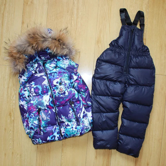 2016 Россия Зима Костюмы Лыжи Правда меховые воротники Девушки мальчики вниз