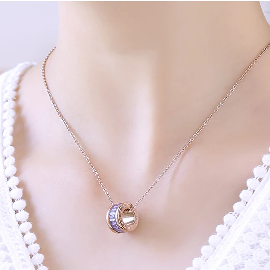 

New Arrival Titanium Steel Four Color Crystal Choice Women Pendant Necklace/ Classic Pendant Necklace