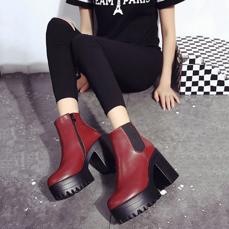 Модные осенние ботинки женская обувь из искусственной кожи женские ботильоны