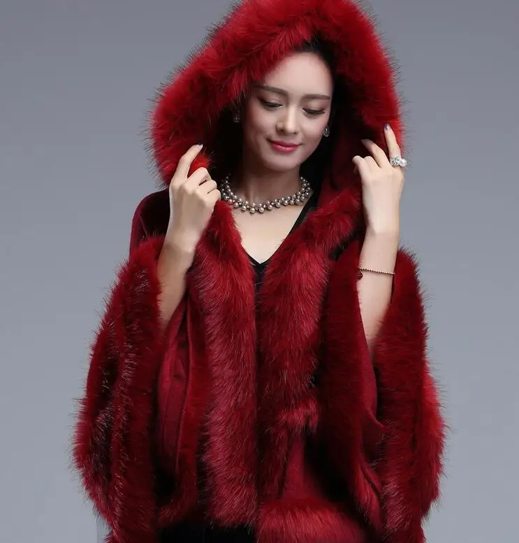 Роскошная женская накидка с меховым воротником из мягкого искусственного