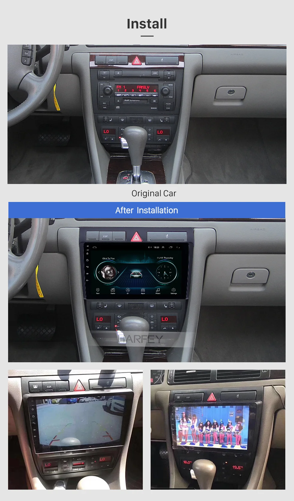 Harfey OEM 9 дюймов Android 8.1GPS навигационная Автомобильная магнитола для Audi A6 S6 RS6 1997-2004 wifi HD сенсорный экран AUX USB поддержка Carplay