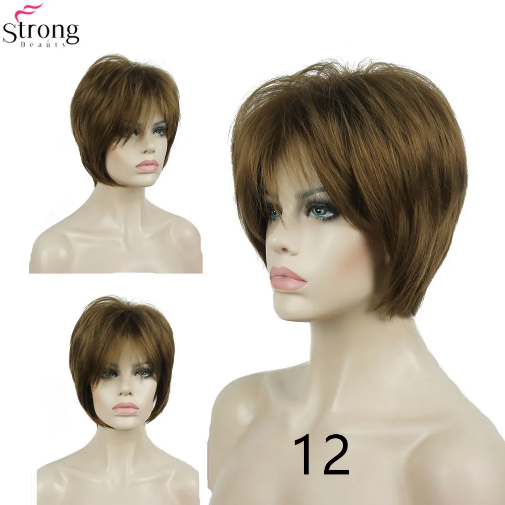 StrongBeauty синтетический парик женский коричневый/светлые волосы натуральный парик короткие прямые парики