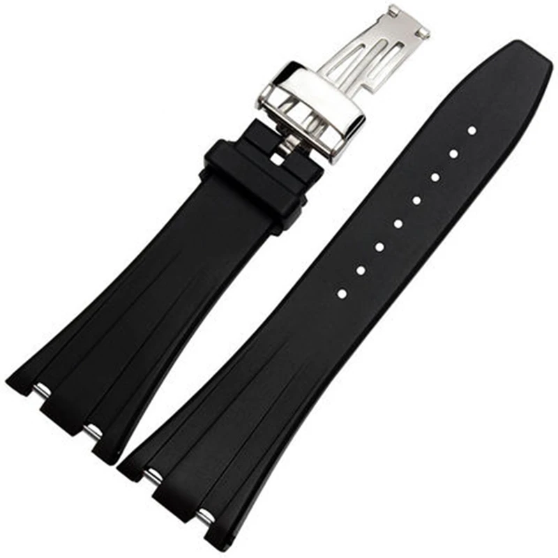 MERJUST 26mm 28mm Black Silicone Rubber watch strap bracelet wristband for AP ROYAL OAK Watchband Belt 40mm 42mm Case