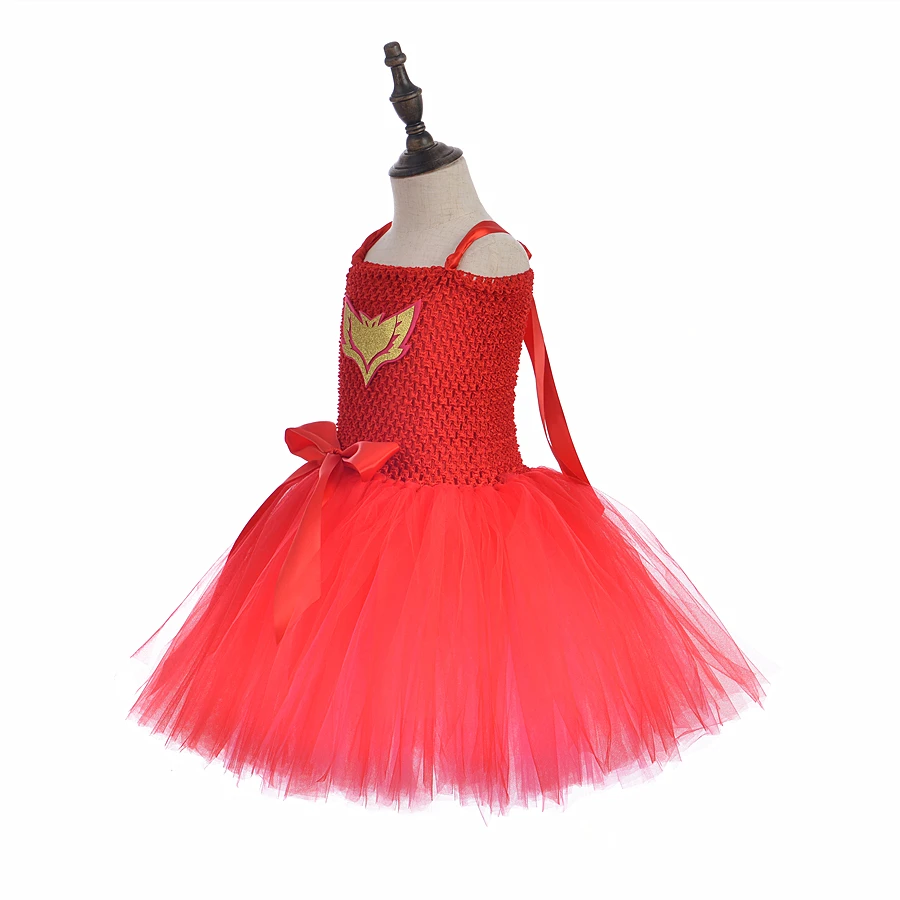 [Masked LITTLE HERO] [Owl Girl] Cos Tutu Dress Set Hero Costume Kids Princess Fluffy Gauze Red Birthday Party Outfit | Детская одежда и