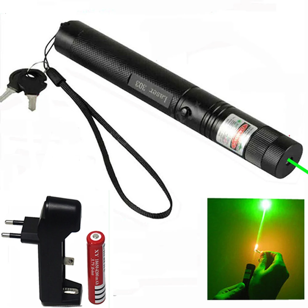 

High Power 5mW Green Laser Pointer 532nm 303 Laser pen Adjustable Burning Match Lazer With Rechargeable 18650 Battery