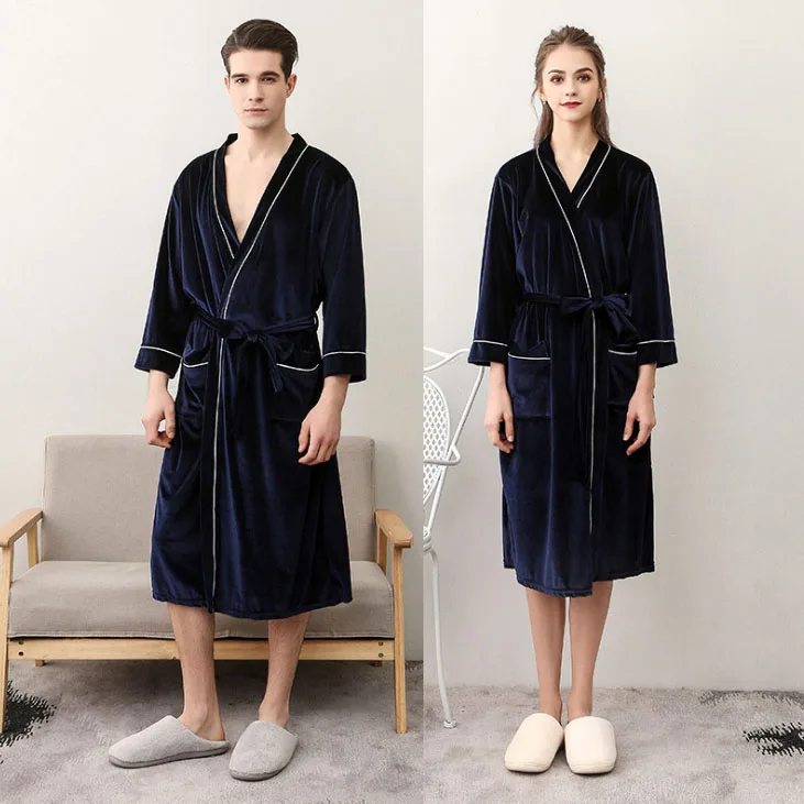 Deep Navy Новинка! летнее кимоно для невесты размера плюс, велюровый бархатный халат для невесты, одноцветная ночная рубашка с рукавом три четверти - Цвет: Deep Navy