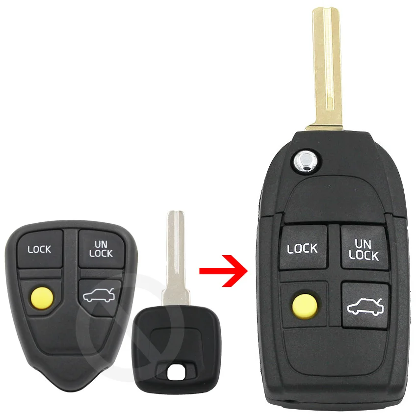 4 кнопочный флип чехол для автомобильного смарт ключа корпус на брелок лезвие Volvo