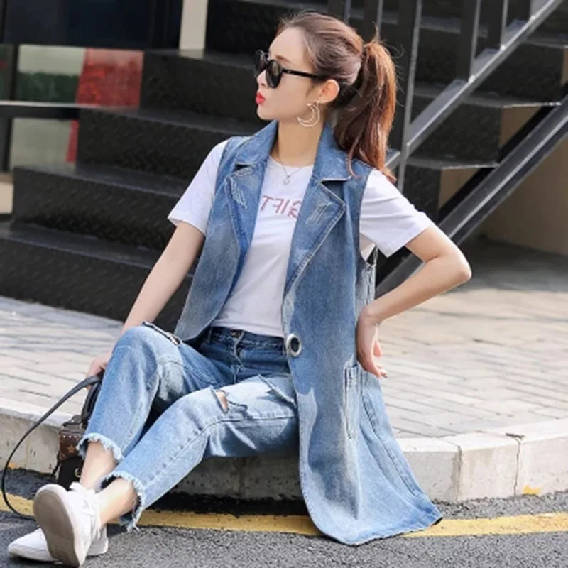 Женская Джинсовая безрукавка длинная модель F212 весна-лето 2018 | одежда